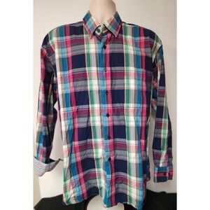 Alan Flusser Mens Madres  Plaid‎ Button Down Shirt Size XL